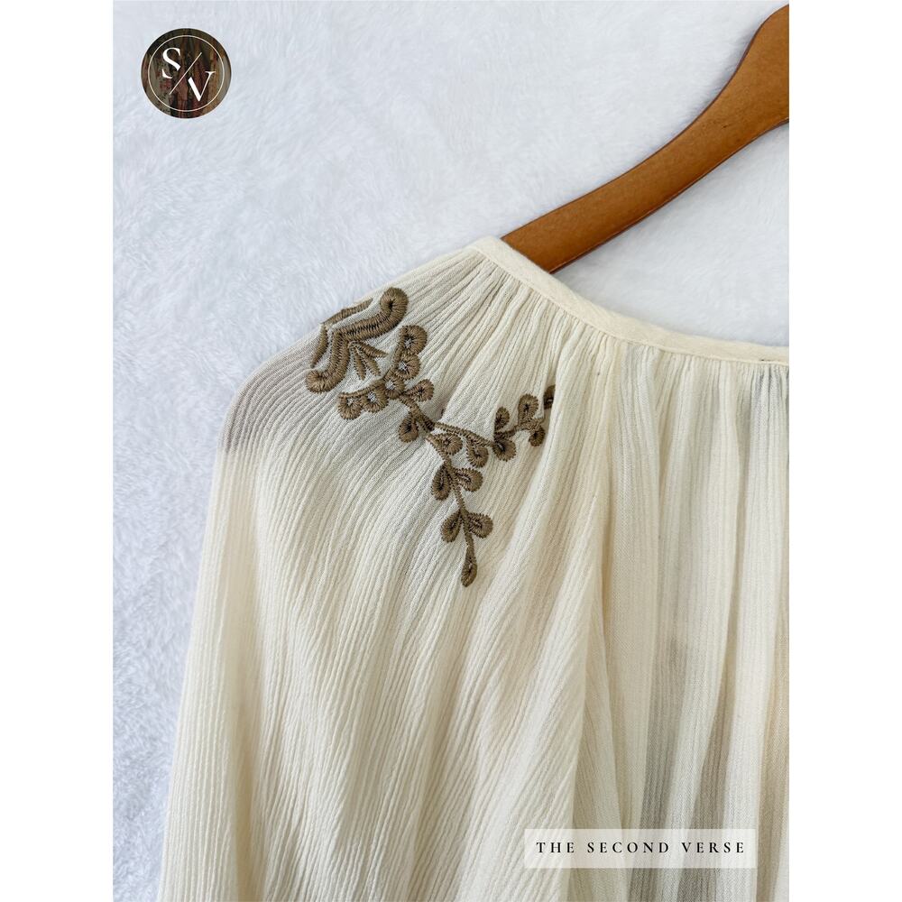 Karen Kane Long Sleeve Embroidery Crinkle Gauze Boho Top Cream Size Medium - Picture 7 of 13